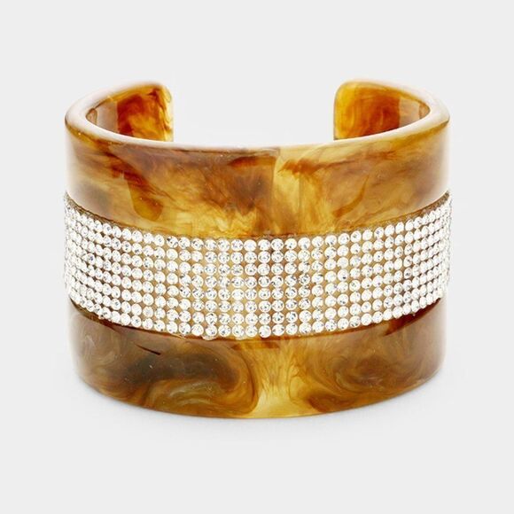 1/2 OFF Crystal Brown Acetate Cuff Bracelet - Picture 1 of 7